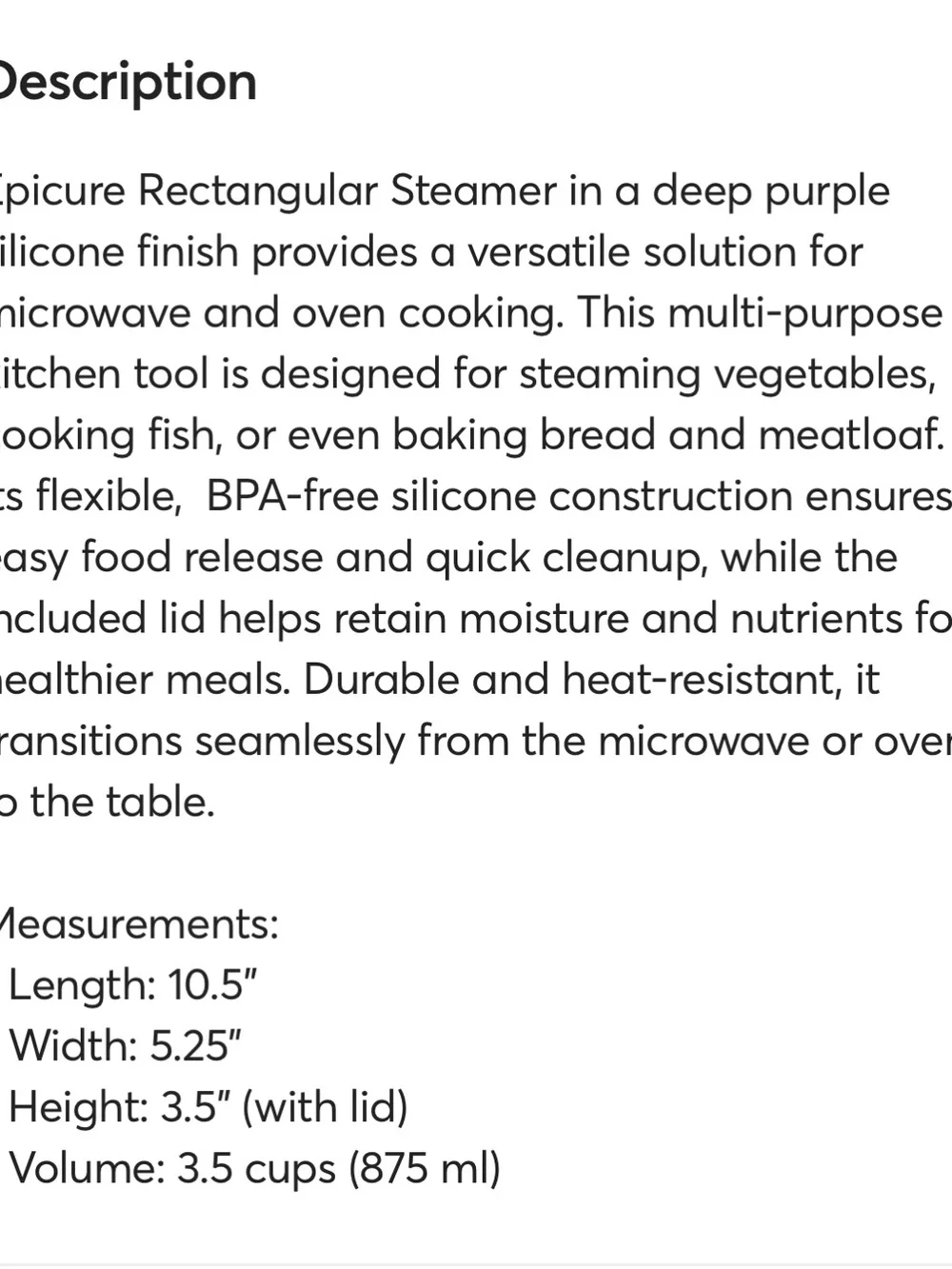 Epicure NEW Purple Silicone Rectangular Steamer